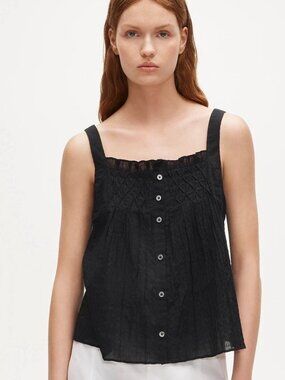 J. Crew Black Smocked Crinkle Tank Top M NWT